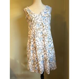Laura Ashley Floral Blue‎ White V Sleeveless Dress 8 boho cottageore Y2K linen